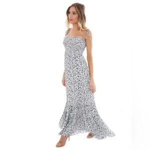 Blue Life Maxi Dress Black White Floral with Ties M/L